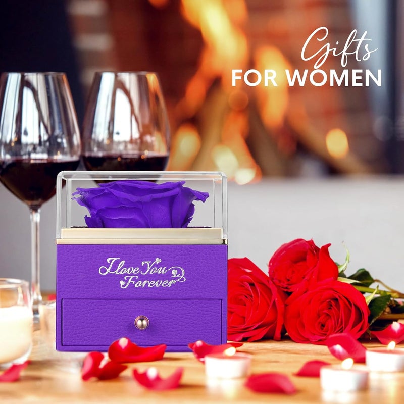 ASELFAD Preserved Flowers Real Purple Rose with I Love You Necklace - Eternal Rose Gifts for Her at Valentine's Day, Mother's Day, Christmas, Anniversary or Birthday - Image 3